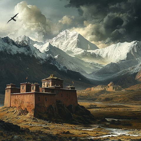 旷野中的藏式建筑