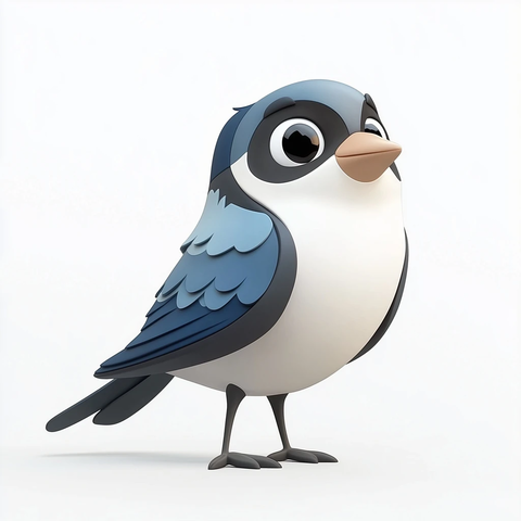 蓝灰羽毛麻雀卡通形象