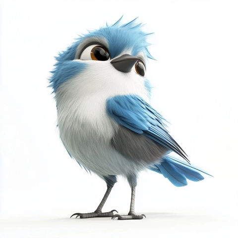 蓝灰羽毛麻雀卡通形象