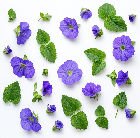 紫色婆婆纳花与绿叶