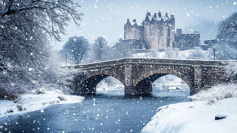 雪中古桥与城堡