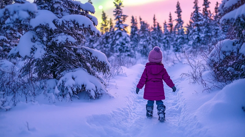 北极光下的雪地森林