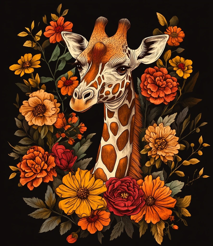 长颈鹿与复古花卉