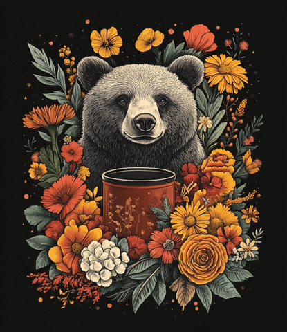 熊与花卉装饰图案