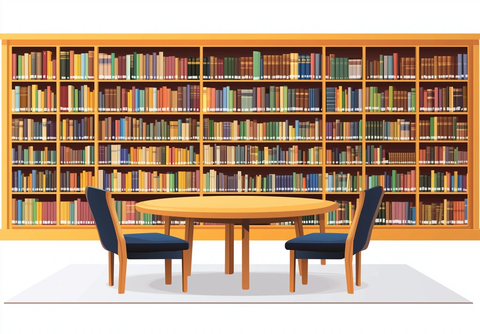 图书馆书架与桌子