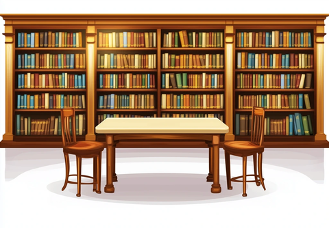 图书馆书架与桌子