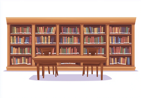 图书馆书架与长桌