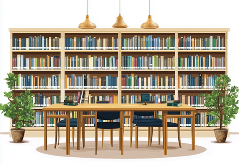 图书馆内部书籍与桌椅