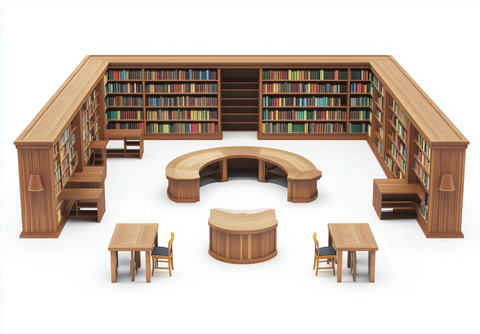 图书馆书架与桌子