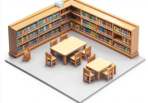 图书馆书架与桌子