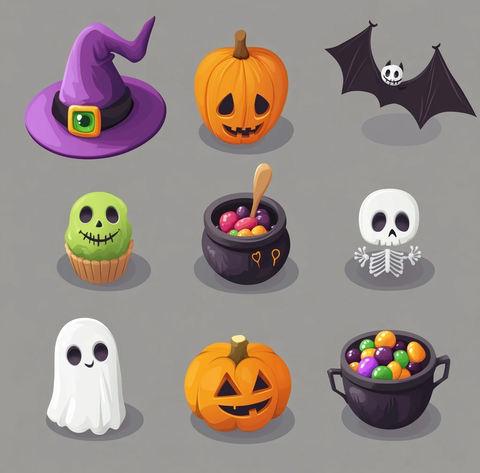 万圣节卡通图标集