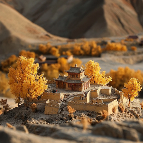 秋景中的古建筑