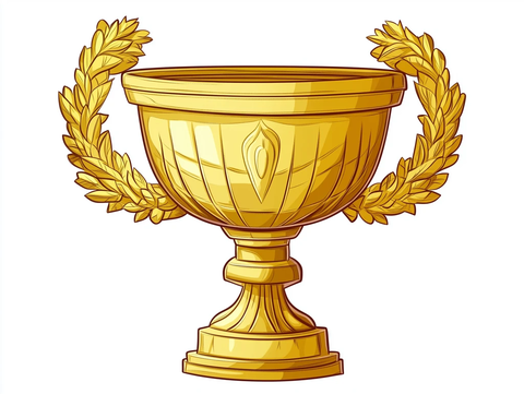 金色奖杯与月桂花环