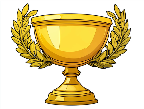 金色奖杯与月桂花环