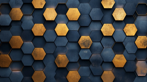 金属金与深蓝六边形图案