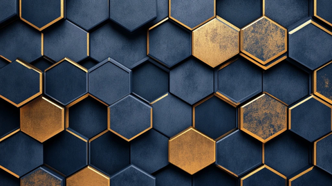 金属金与深蓝六边形图案