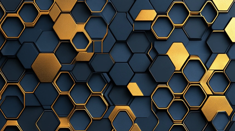 金属金与深蓝六边形图案
