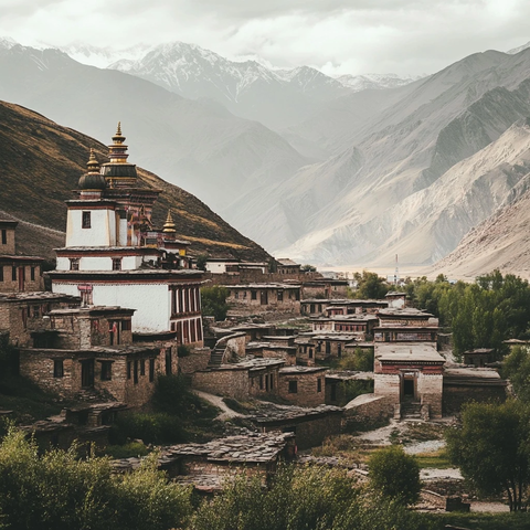 山间古村与佛塔