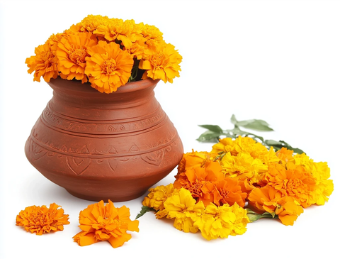 万寿菊花瓶与陶罐