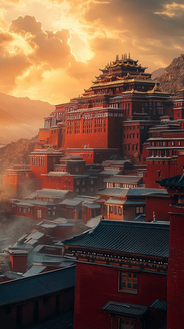 夕阳下的红建筑