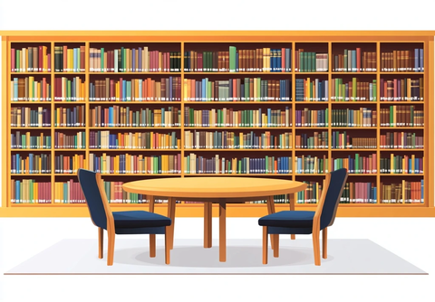 图书馆书架与桌子
