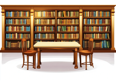 图书馆书架与桌子