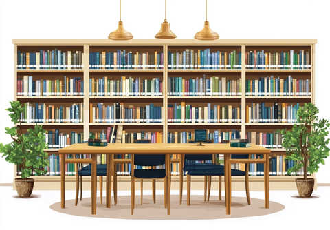 图书馆内部书籍与桌椅