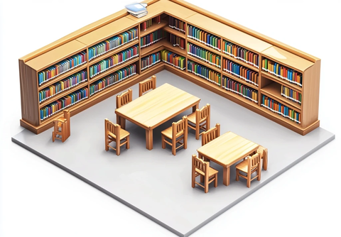 图书馆书架与桌子