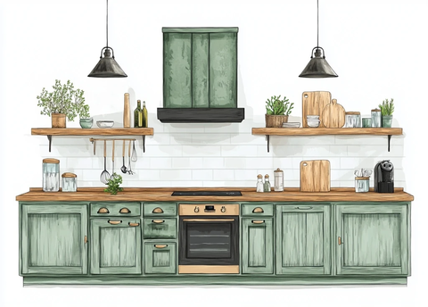 绿色木质厨房柜