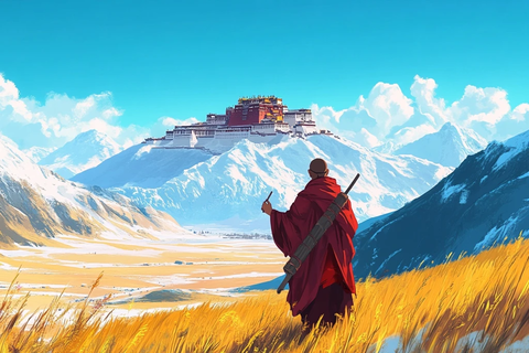 僧人远眺布达拉宫