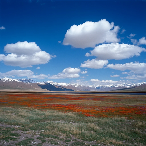 高原花海与雪山