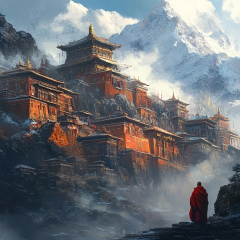 雪山上的寺庙与僧人