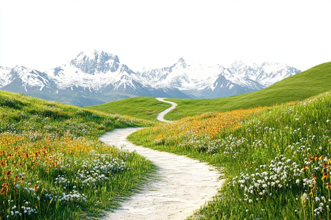 蜿蜒小径通向雪山