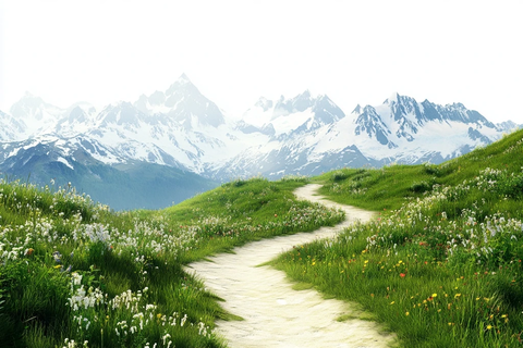 蜿蜒小径通向雪山