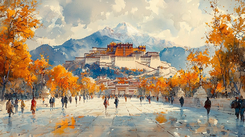 秋日里的布达拉宫广场