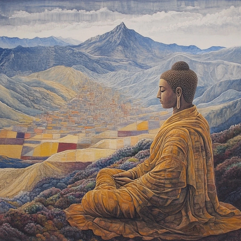 静思的佛像与山川