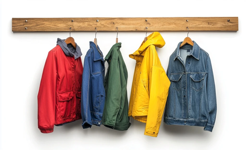 木制衣帽架上的彩色外套