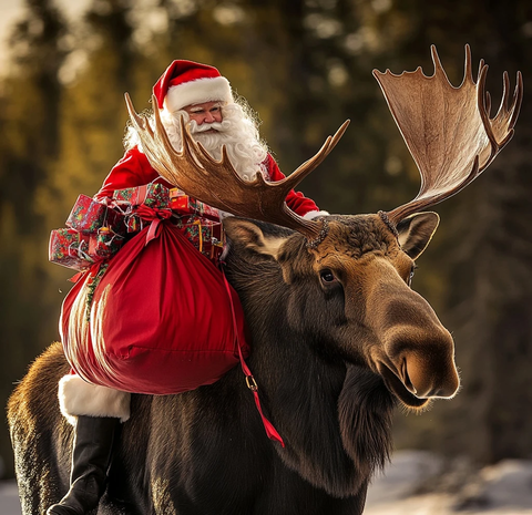 圣诞老人骑驼鹿送礼物