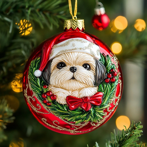 圣诞帽柴犬玻璃挂饰