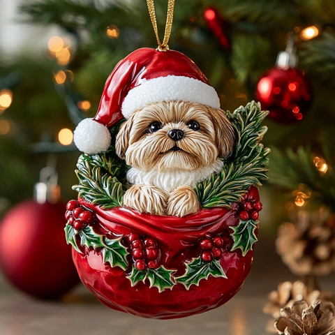 圣诞帽柴犬玻璃挂饰