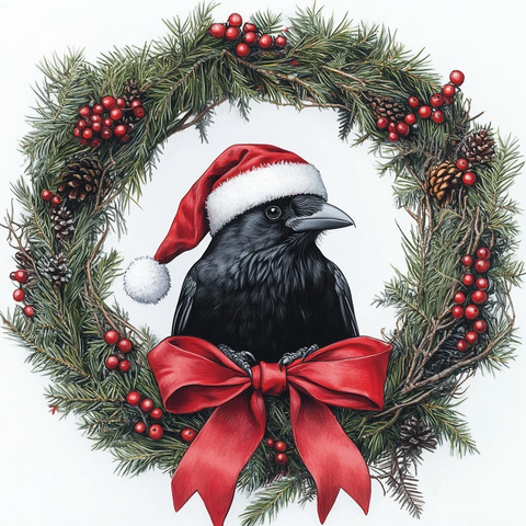 圣诞花环上的乌鸦