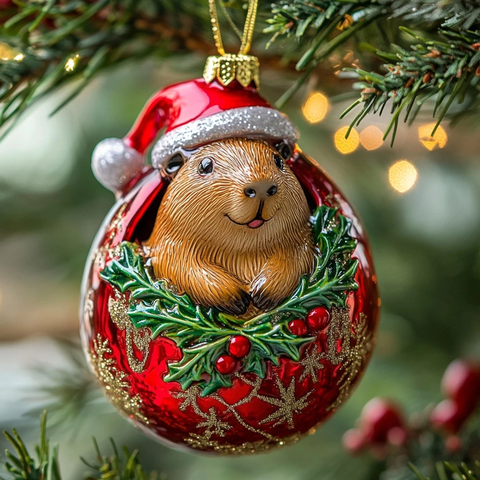 圣诞帽水豚坐红袋