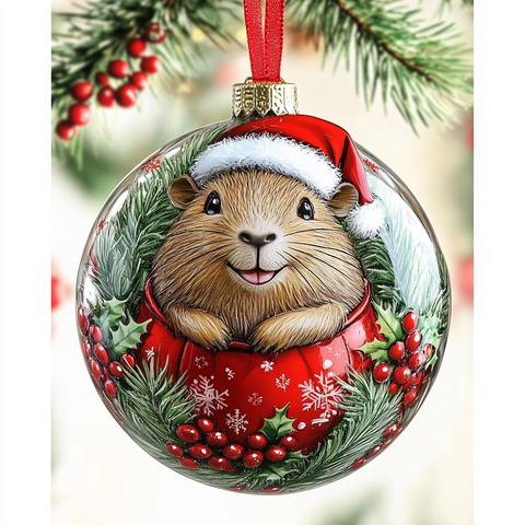 圣诞帽水豚坐红袋