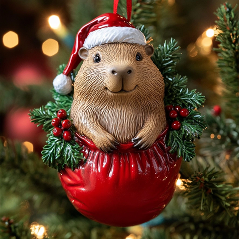 圣诞帽水豚玻璃球