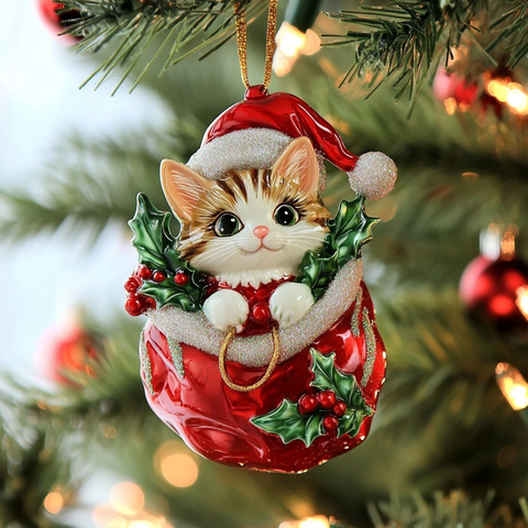 圣诞猫猫红袋装饰