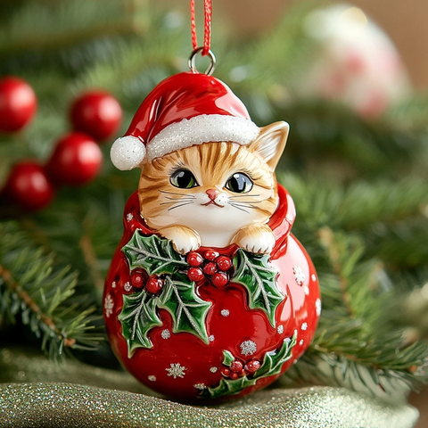 圣诞猫猫红袋装饰