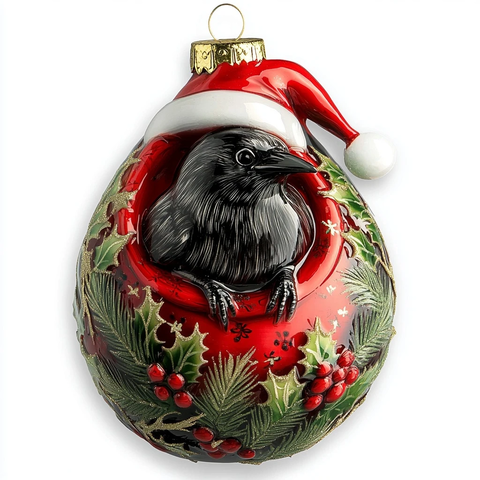 圣诞帽乌鸦红袋松枝