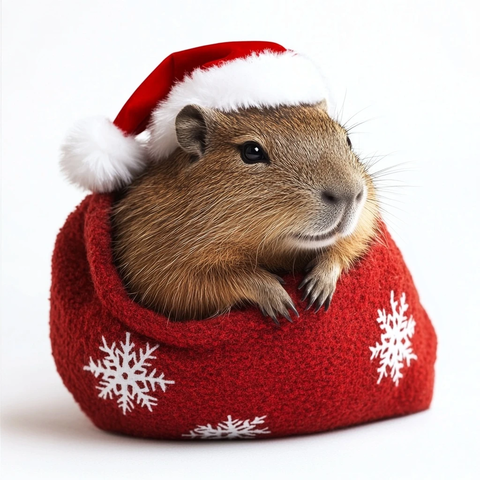 圣诞水豚红袋白帽