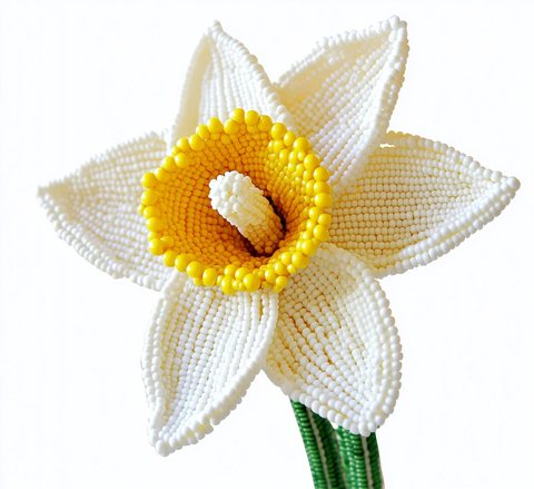白色黄色珠饰水仙花