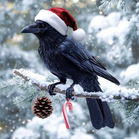 雪枝上的圣诞乌鸦